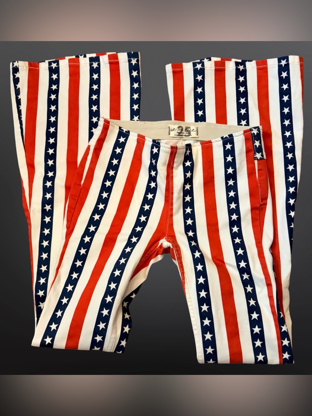 Free People We The Free Penny Pull-On Stars & Stripes Flare Jeans Sz 25